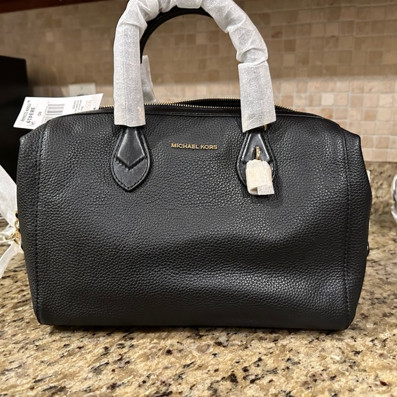 NWT MICHAEL Kors GRAYSON LARGE SATCHEL shoulder bag BLACK Leather Gold MSRP$348 - Picture 2 of 10